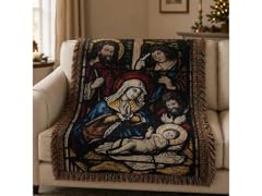 Stained Glass Nativity Tapestry Blanket