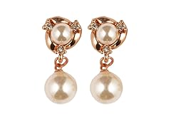 Rose Gold Double Pearl Earrings with Simulated Diamond Trim