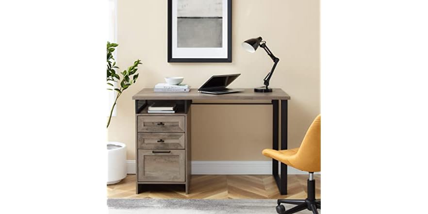 Modern Metal and Wood 3 Drawer Desk