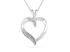 Sterling Silver Dia Accent Beautiful One Heart Necklace