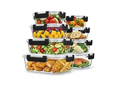 Glass Food Storage Containers with Lids 16 Pieces,Black