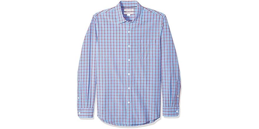 Essentials Heren Slim-Fit Poplin Shirt met korte mouwen, Roze Wit Buffalo Plaid, Medium