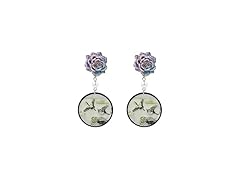 Rose with Crane-Flying Pendant Earrings