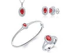 Created Red Ruby And Diamond 4 Pc Set, 0.4ct