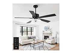 Parrot Uncle F6035BK 52 Inch Ceiling Fan with Lights and Remote