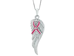 Diamond Accent Pink Ribbon Angel Wing