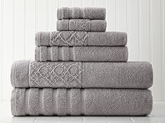6-Piece Towel Set with Velour Diamond Jacquard Border
