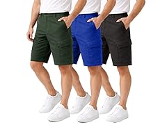 3Pk Mens Cotton Stretch Cargo Shorts