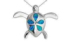 Sterling Silver Rhodium Created Opal Turtle 18" DC