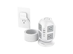 TESSAN 10ft Cord Power Tower (8 Outlets, 2 USB-C, 2 USB-A)