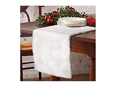 OurWarm Luxury Christmas Table Runner Snowy White Faux Fur