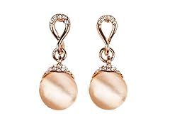 Rose Gold Opal Drop Earrings with Simulated Diamond Trim