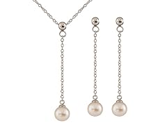 Dangling Silver Pearl Set
