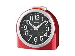 SEIKO Non Ticking Bedroom Alarm Clock, Red, 5 Inches