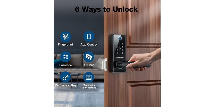 Picture of Keyless Fingerprint Door Lock w/ Handle Black