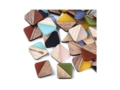 Fashewelry 50Pcs Half Wood Half Resin Square Cabochons