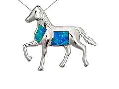 Sterling Silver Rhodium Created Opal Horse 18" DC