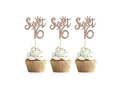 Rose Gold Glitter Sweet 16 Toppers