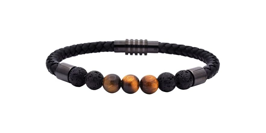 V3 Jewelry Lava Beads, Tiger Eye and Silver Ball Stretchable Bracelet