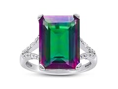 Platinum Ovrly 10CT Emerald Shape Mystic Topaz Ring- Pick Size