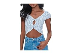 Forever 21  (S) Linen-Blend Cutout Crop Top