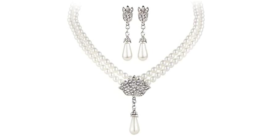 Bridal Pearl Necklace Earring Set