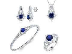 Created Blue Sapphire And Diamond 4 Pc Set, 0.3ct