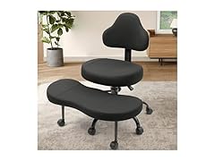 AtHope Cross Legged Office Chair, Criss Cross Desk Chair ADHD Meditation Kneeling Yoga Seat with Adjustable Height, Lumbar Support, Wider Footrest and Wheels (Black) (Open Box)