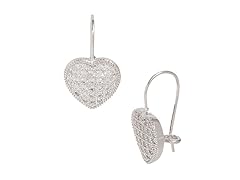 Sterling Silver Pave Heart Drop Earrings