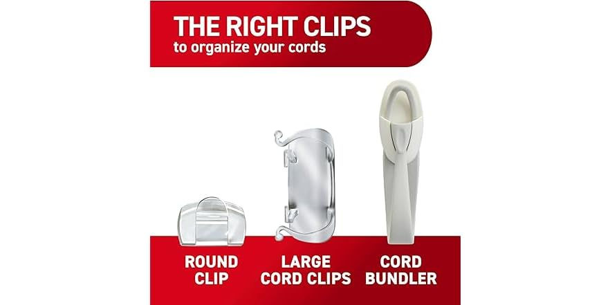 Command Round Cord Clips, Damage Free Hanging Cable Clip