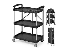 Foldable Utility Service Cart, 3 Shelf 165LBS