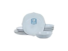 Stone Lain Baskerville 12-Piece Dinnerware Set, Light Blue