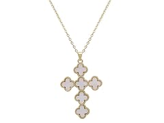 Gold Plated White Clover Cross Pendant