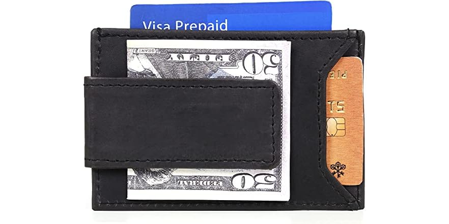 Minimalist Slim Wallet w/ Money Clip, Raven