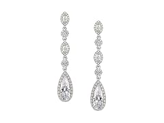 SWEETV Silver Long Pear-Shaped Wedding Earrings
