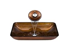 VIGO Rectangular Russet Glass Vessel Sink and Waterfall Faucet Set in Chrome