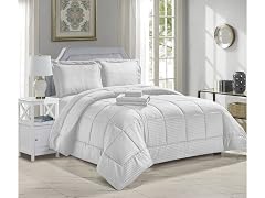 Noble House 8 Piece Embossed Stripe Bed in a Bag- KN- White
