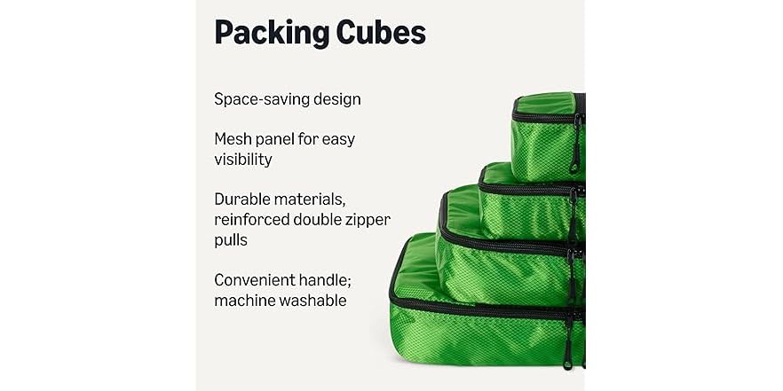Amazon Essentials 4-Piece Packing Cubes Green