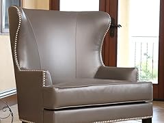 Charles Grey Leather Nailhead trim Armchair