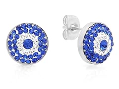 Ladies Stainless Steel Blue & White Sim Diamonds Evil Eye Studs