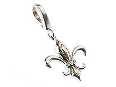 14Kt Gold, SS, Diamond Fleur De Lis Charm
