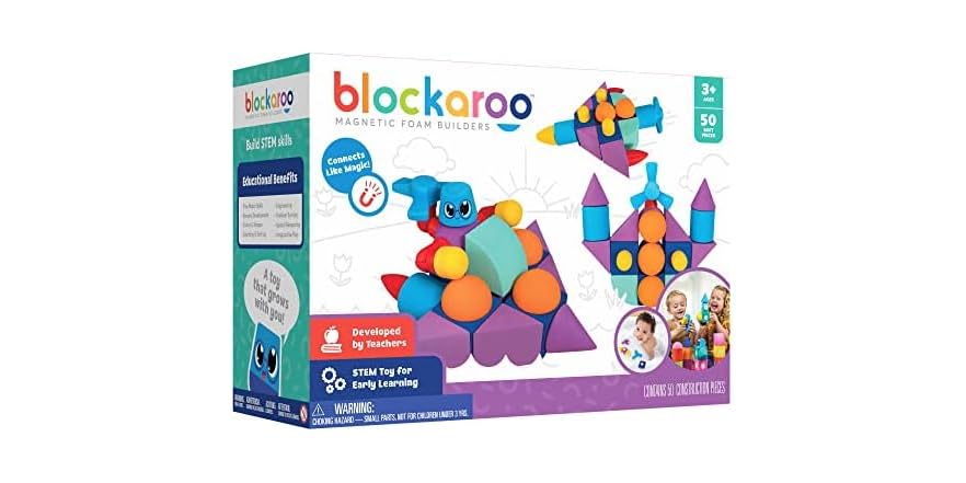 Blockaroo Magnetic Foam Building Blocks - 50-Piece Set