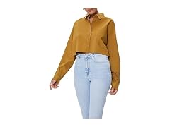 Forever 21  (M) Cropped Poplin Cigar Shirt