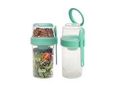 Tasty Salad Shakers with Sporks, 2-Pack Set, Aqua