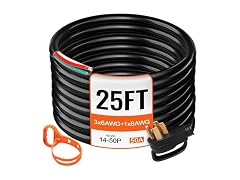 25' 50A RV Camp Power Cord Generator Cord 6/3