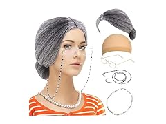 Feacole Old Lady Costume Set Granny Wig