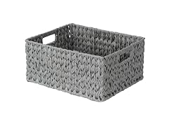 JS HOME Large Plastic Storage Basket with Handles,Grey