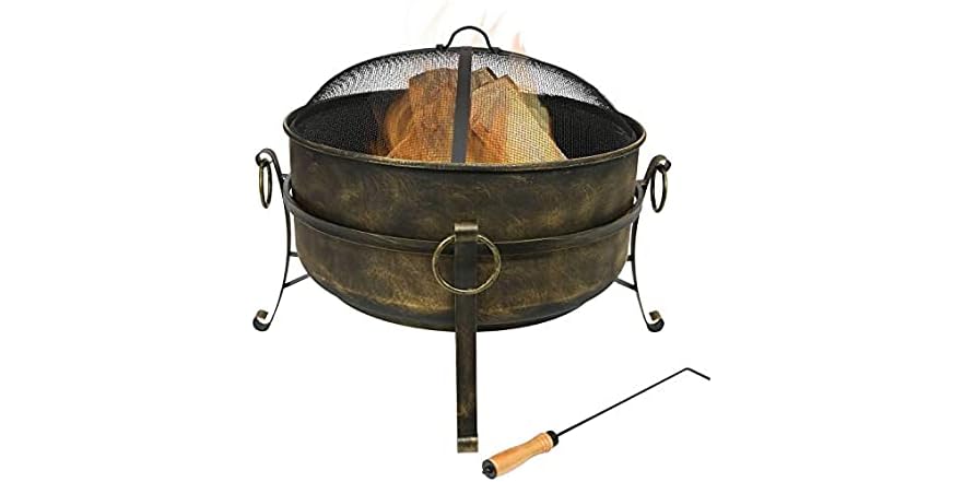 24 Inch Cauldron Steel Cauldron Fire Pit with Spark Screen 24 Inch