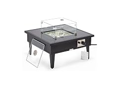 LeisureMod Walbrooke Modern Outdoor Square Fire Pit Table Black