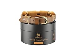 NOAH & PAW Dog Collar, Genuine Leather with Paracord